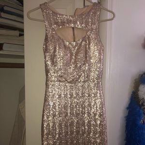 gold sequin cut out dress